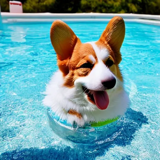 Prompt: photo of corgi in a swimming pool, cute, realistic