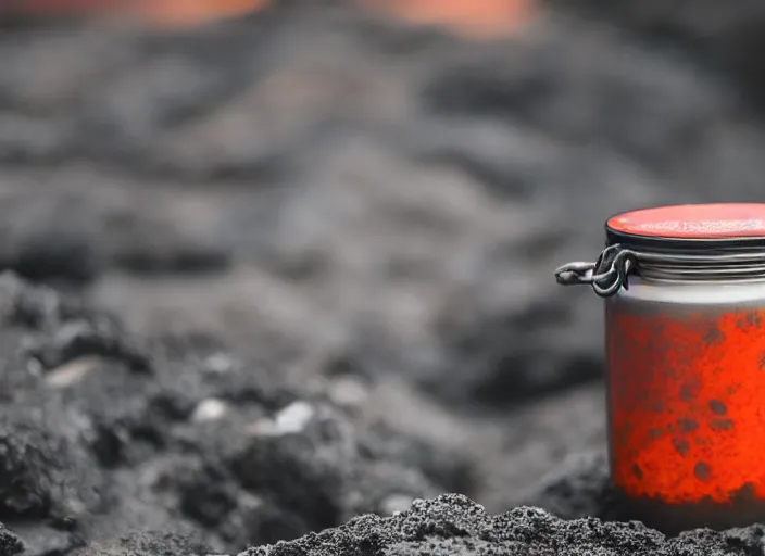 Image similar to dslr photo still of a jar filled with lava, 8 5 mm f 1. 8