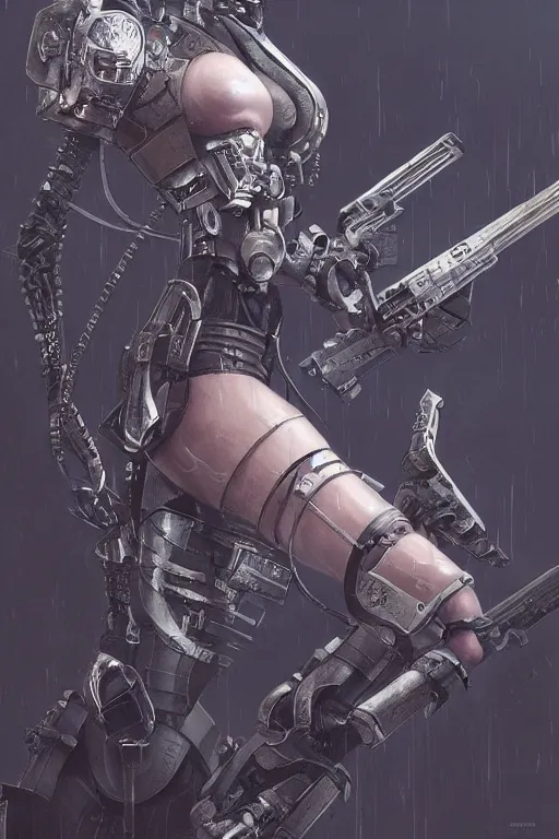 Image similar to dystopian cyberpunk weapon, 3d, sci-fi fantasy, intricate, elegant, highly detailed, lifelike, photorealistic, digital painting, artstation, concept art, sharp focus, art in the style of Shigenori Soejima