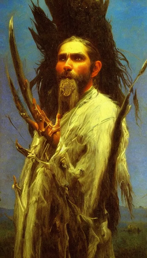 Prompt: portrait of a digital shaman, by albert bierstadt,