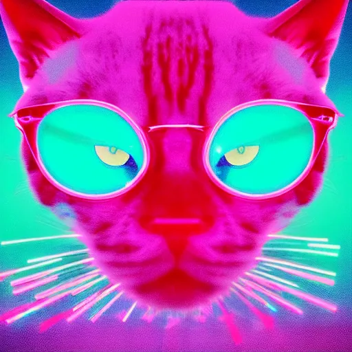 Image similar to cat face, portrait, vaporwave, synthwave, neon, vector graphics, cinematic, volumetric lighting, f 8 aperture, cinematic eastman 5 3 8 4 film