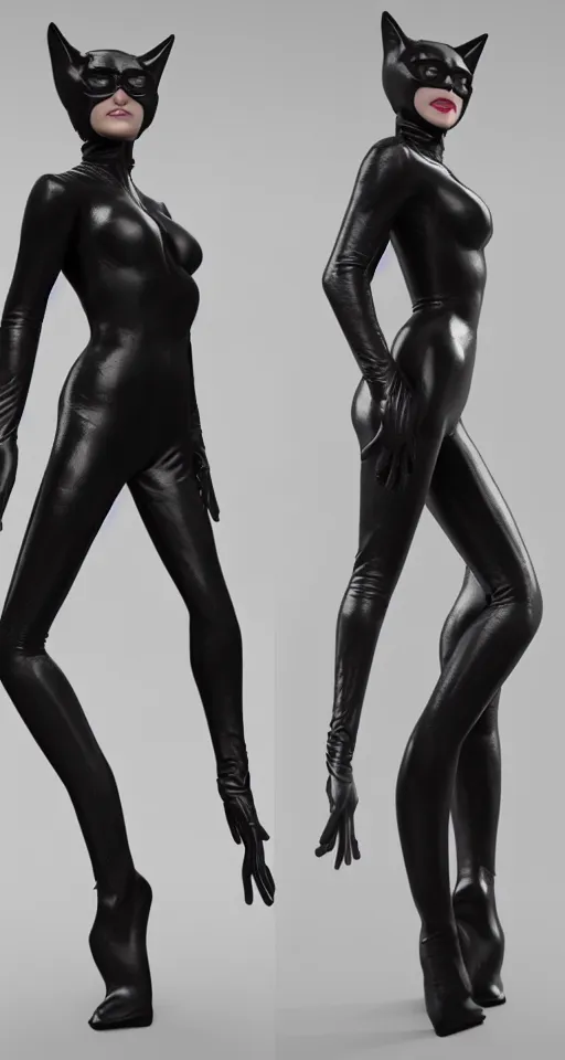 Image similar to full body 3d render of Catwoman from Batman Returns 1992, photorealistic, finalRender, octane, Unreal Engine