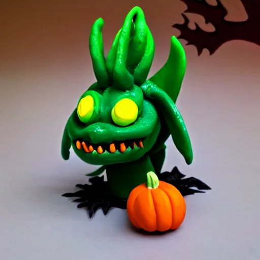 Prompt: polymer clay figure, halloween dragon