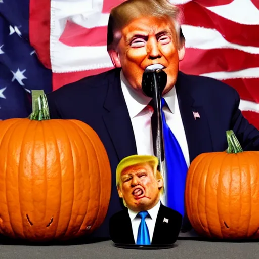 Image similar to Trump eating a pumpkin, hyper realistic, HD, HQ, photo realistic