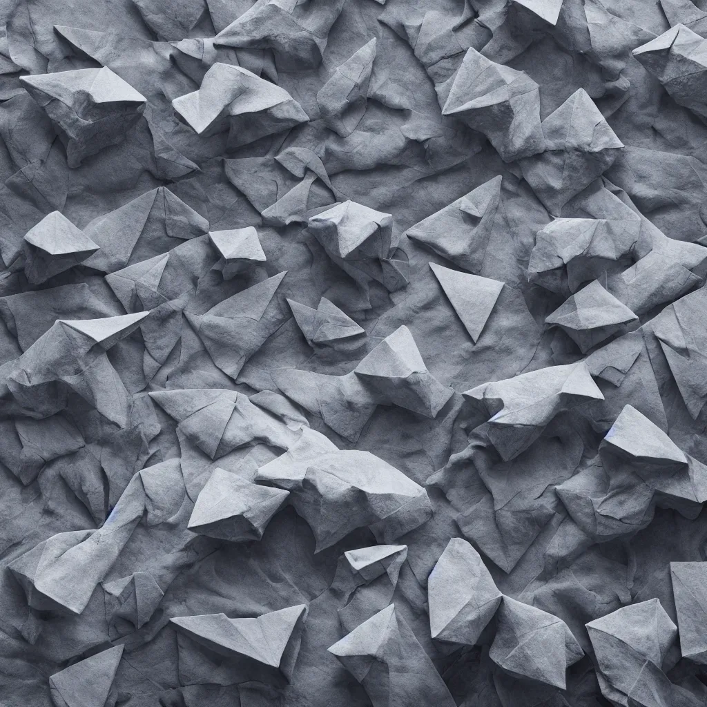 Prompt: photo of a origami rocky hill, in the middle of a origami storm. realistic origami clouds. impressive, majestic, very atmospheric, cinematic, stunning, masterpiece, romantic, trending in artstation, very detailed. 4 k