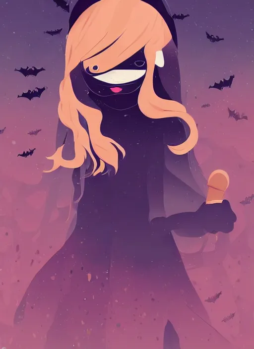 Image similar to little girl with long blonde hair. spooky halloween card. clean cel shaded vector art. shutterstock. behance hd by lois van baarle, artgerm, helen huang, by makoto shinkai and ilya kuvshinov, rossdraws, illustration, art by ilya kuvshinov