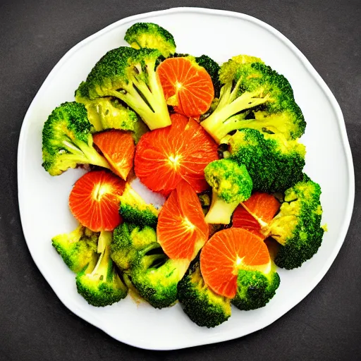 Prompt: orange broccoli on a plate