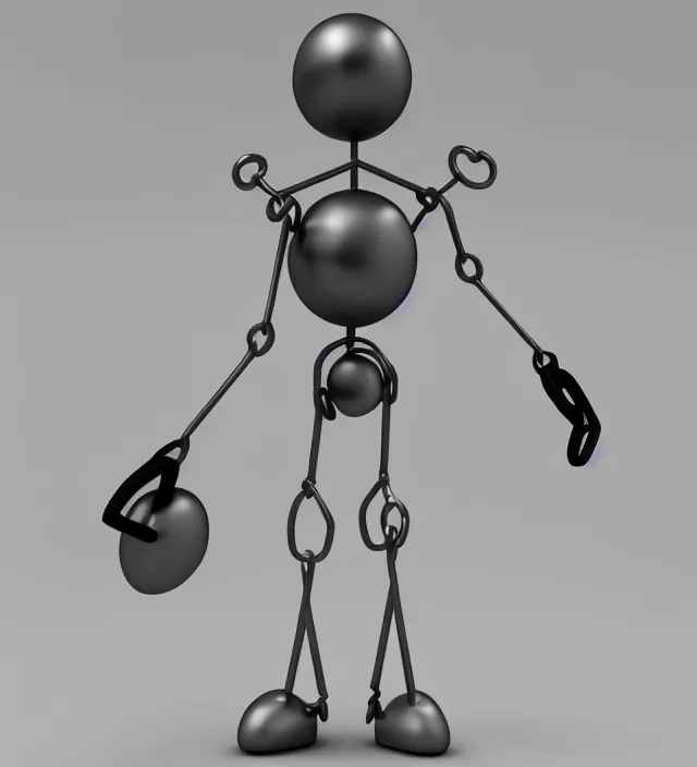 Image similar to 3 d studio render simplistic!!! minimalistic!!!! character concept for a cartoon metal character with a round metal head, a body made of metal poles, arms made of scissor crane arms, metal gloves. flexible!!!!! trending on artstation, octane render, unreal engine 5 render