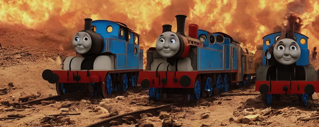 Image similar to Thomas the Tank Engine with fire in MAD MAX: FURY ROAD