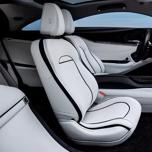 Prompt: cinematic photoshoot of clean modern hand crafted super futuristic tech luxury car interior pro display xpr luxury smooth color metal white silver with black leather padding well design ultrareallistic detailed high quality 8 k photorealistic ultra realistic