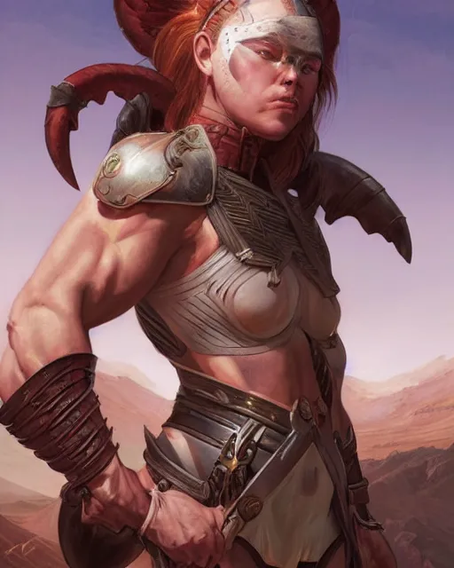 Image similar to a portrait of a muscular female warrior by Ross Tran and Thomas Cole and Wayne Barlowe