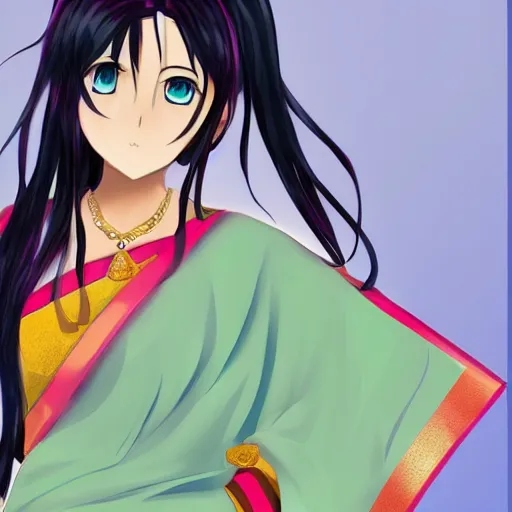 Prompt: anime girl wearing saree
