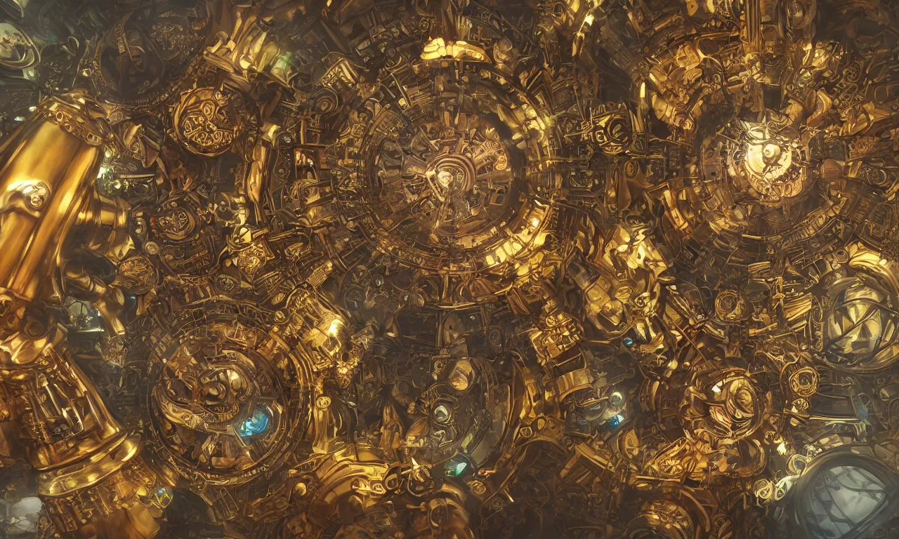 Image similar to steampunk engine laboratory 3 d volume kaleidoscope fractal voronoi metal chakra digital multicolor stylized concept substance natural color scheme, global illumination ray tracing hdr fanart arstation by sung choi and eric pfeiffer and gabriel garza and casper konefal