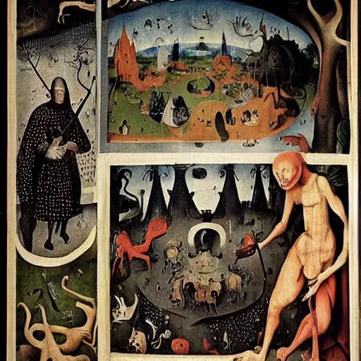 Prompt: vin the garden of beasts, ery detailed and colorful, by Hieronymous Bosch, by M.C. Escher, by Caravaggio, beautiful, eerie, surreal, psychedelic