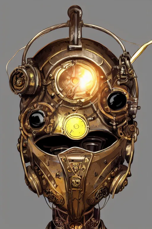 Image similar to steampunk helmet fantasy art mask robot ninja stylized digital illustration sharp focus, elegant intricate digital painting artstation concept art global illumination ray tracing advanced technology chaykin howard and campionpascale and cooke darwyn and davis jack