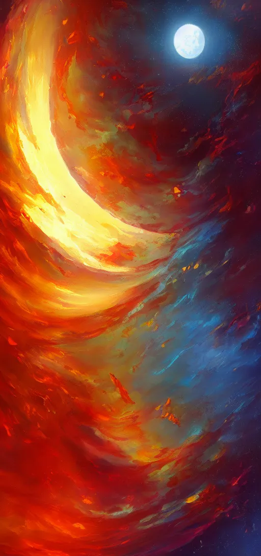 Image similar to fire moon, oil Painting, ultradetailed, artstation, ultradetailed, digital Painting,