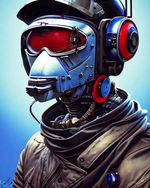 Image similar to a portrait of an anthropomorphic cyberpunk baboon in a crash helmet by sandra chevrier, detailed render, tape deck, epic composition, cybernetics, 4 k realistic, cryengine, realistic shaded lighting, sharp focus, masterpiece, by matteo scalera, gary montalbano, peter elson in the style of the tokyo ghost comic