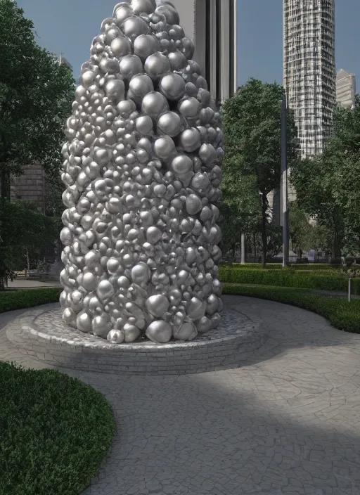 Image similar to highly detailed realistic architecture 3 d render of a futurisctic stele made from balls standing in a city park, archdaily, made in unreal engine 4 octane render