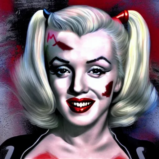 Image similar to Marilyn Monroe as Harley Quinn hyper realistic 4K quality