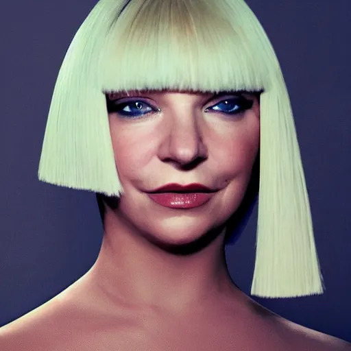 Image similar to sia furler wearing a skin colored leotard full body artistic photoshoot