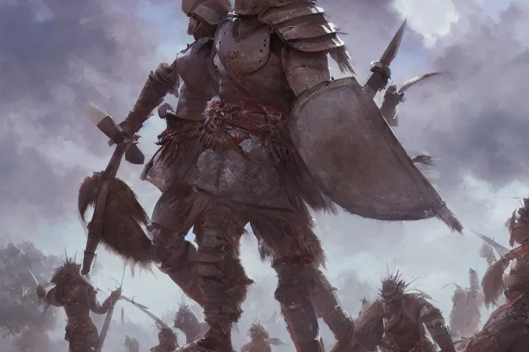 Image similar to our warriors now they clash over causes not worth bleeding for. ashigaru warriors in formation shields armor. sunset lighting hopeful, cinematic fantasy painting, dungeons and dragons, jessica rossier and brian froud