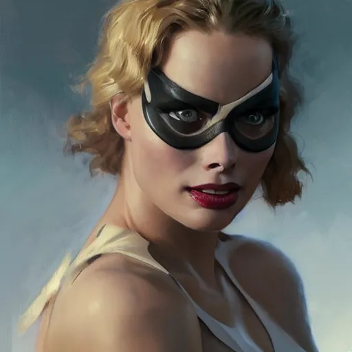 Image similar to margot Robbie as bat girl, painting, by Stanley Artgerm Lau, artstation, greg rutkowski, thomas kindkade, alphonse mucha, loish, norman Rockwell,