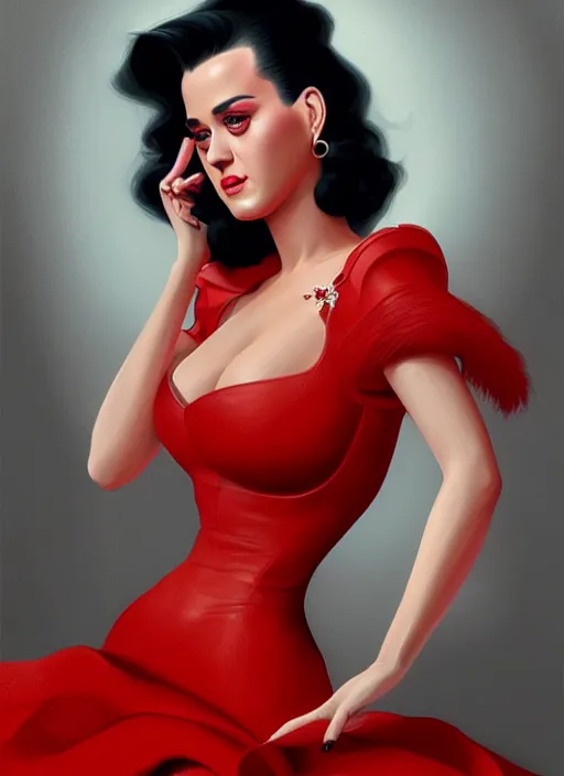 Prompt: portrait of katy perry in a red dress, intricate, elegant, highly detailed, digital painting, artstation, concept art, smooth, sharp focus, illustration, photorealistic art by wlop, mars ravelo and greg rutkowski