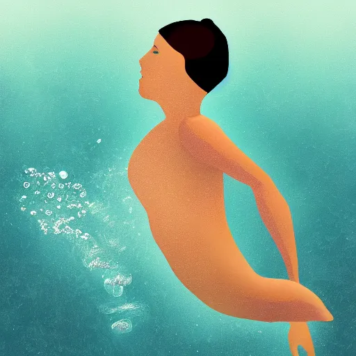 Prompt: simple digital art of a person underwater looking for sausage