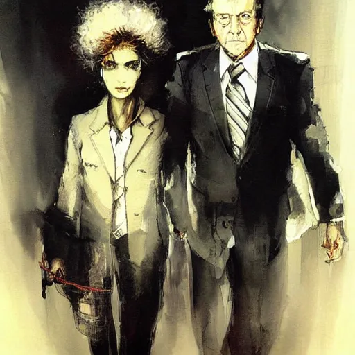 Image similar to gabriela mistral and roberto bolano, portrait by yoji shinkawa and esao andrews