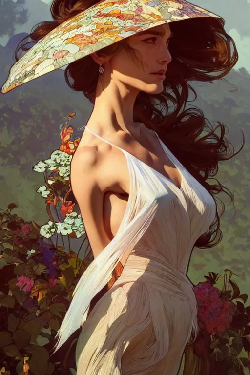 Prompt: clear portrait of a vogue photoshoot, cottagecore!!, background hyper detailed, character concept, full body, dynamic pose, intricate, elegant, highly detailed, digital painting, artstation, concept art, smooth, sharp focus, illustration, art by artgerm and greg rutkowski and alphonse mucha