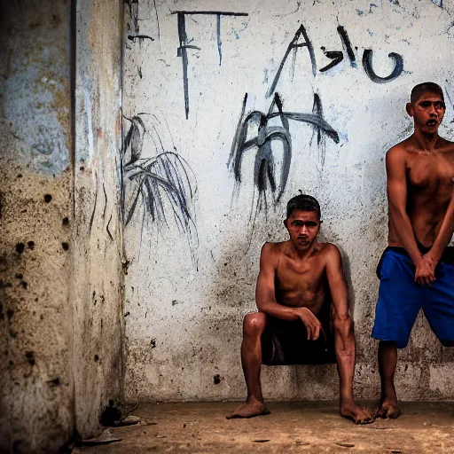 Image similar to stunning beautiful portrait photography of thieves in the favelas from national geographic award winning, dramatic lighting, taken with canon 5d mk4, sigma art lens