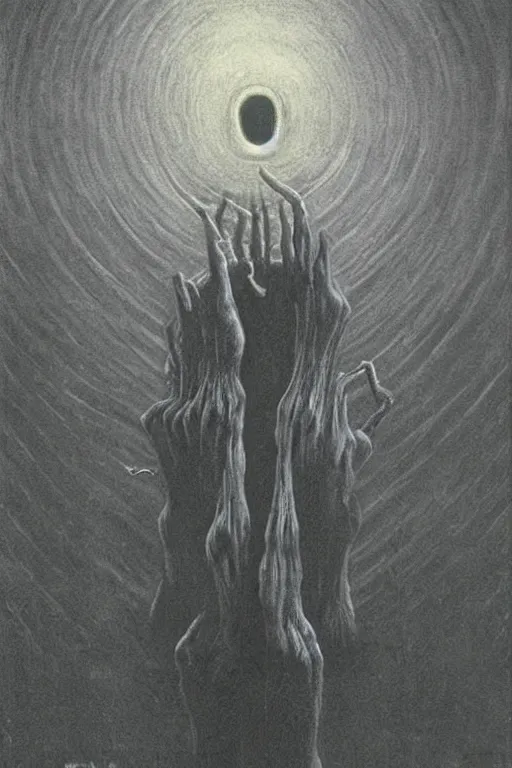 Image similar to the scream in the style of zdzislaw beksinski, gothic, surrealism, cosmic horror