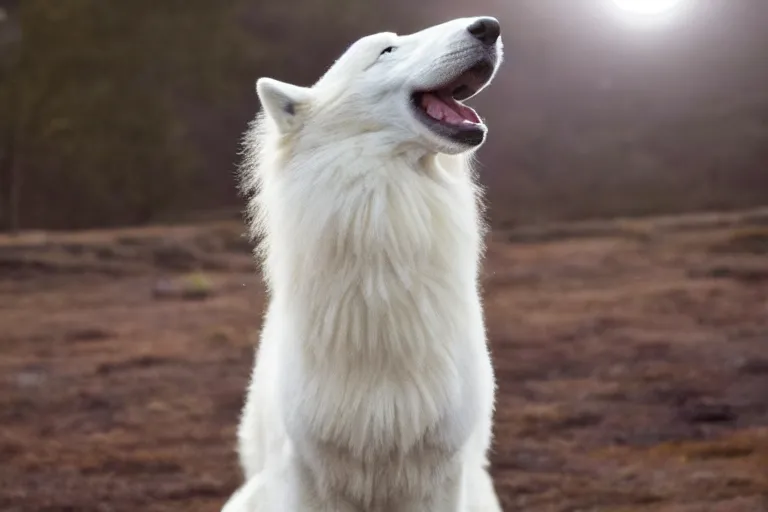 Image similar to a Samoyed Howling at the Universe