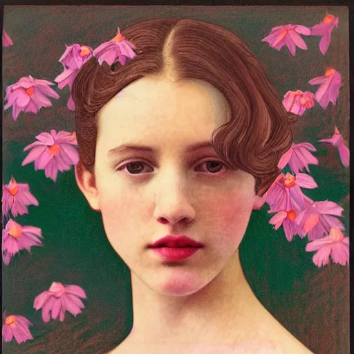 Image similar to a lot of flowers morphing in a beautiful girls face, film still by wes anderson, depicted by velazquez, limited color palette, very intricate, art nouveau, highly detailed, lights by hopper, soft pastel colors, minimalist