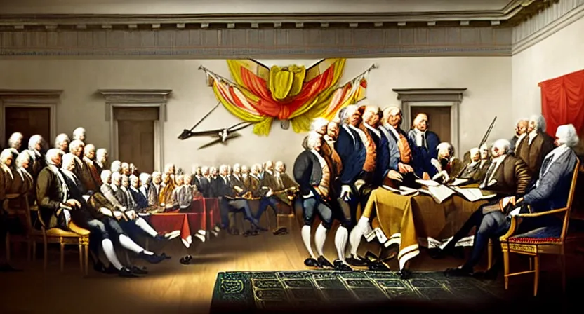 Image similar to fish signing the declaration of independence, realistic painting, high definition, digital art, very detailed, extremely high detail, photo realistic, concept art, unreal engine 5,