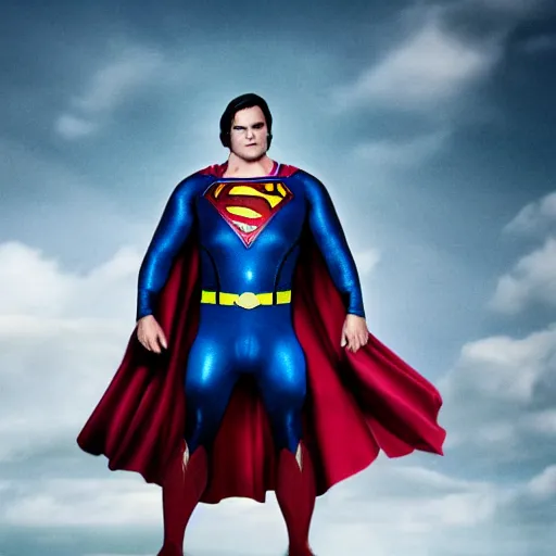 Image similar to jack black starring as superman, movie still, 8 k