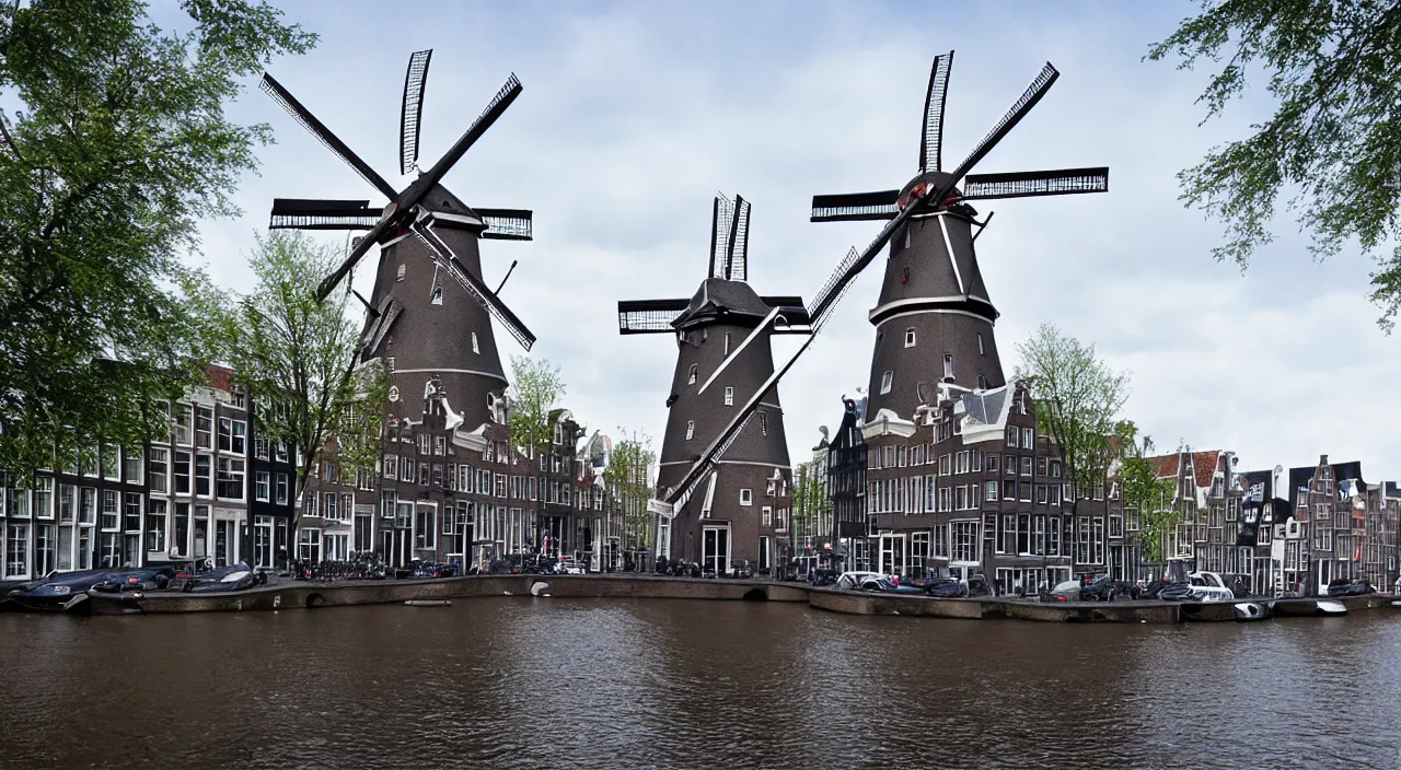 Prompt: a windmill in old amsterdam