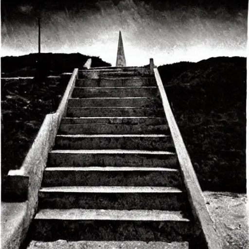 Prompt: surreal stairs going to nowhere dali echer david lynch