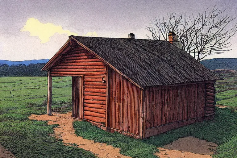 Image similar to country road cabin goose by moebius