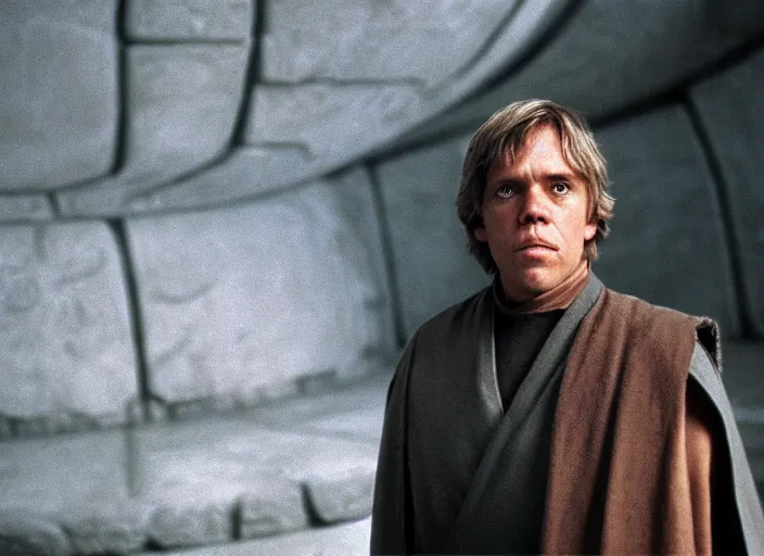 Image similar to stunning detailed portrait of luke skywalker at the new jedi temple. return of the jedi. 1988, Photographed with Leica Summilux-M 24 mm lens, ISO 100, f/8, Portra 400