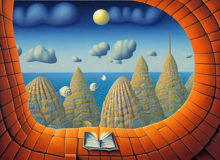 Image similar to a city inside the seashell, by jacek yerka by magritte, surrealistic painting, masterpiece, oil painting, sharp focus, highly detailed, intricate, smooth, 8 k,