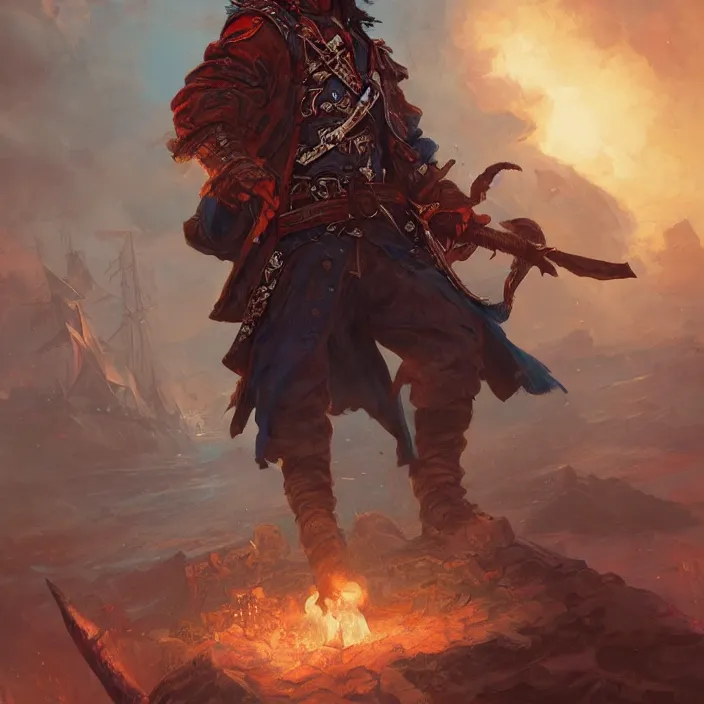 Image similar to pirate captain d & d, d & d style, trending on artstation, intricate, highly detailed, vivid painting, colorful, art by greg rutkowski