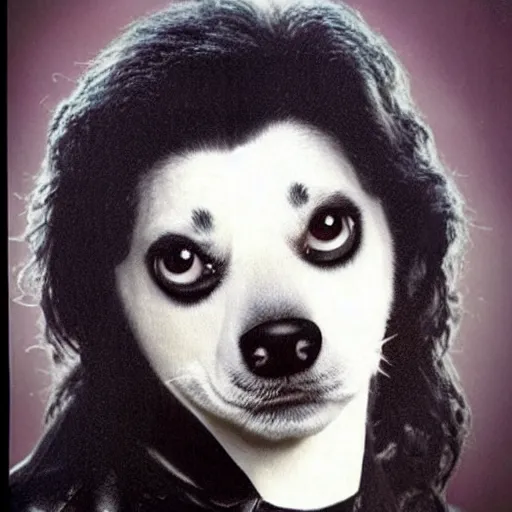 Image similar to Michael Jackson’s face on a dog body