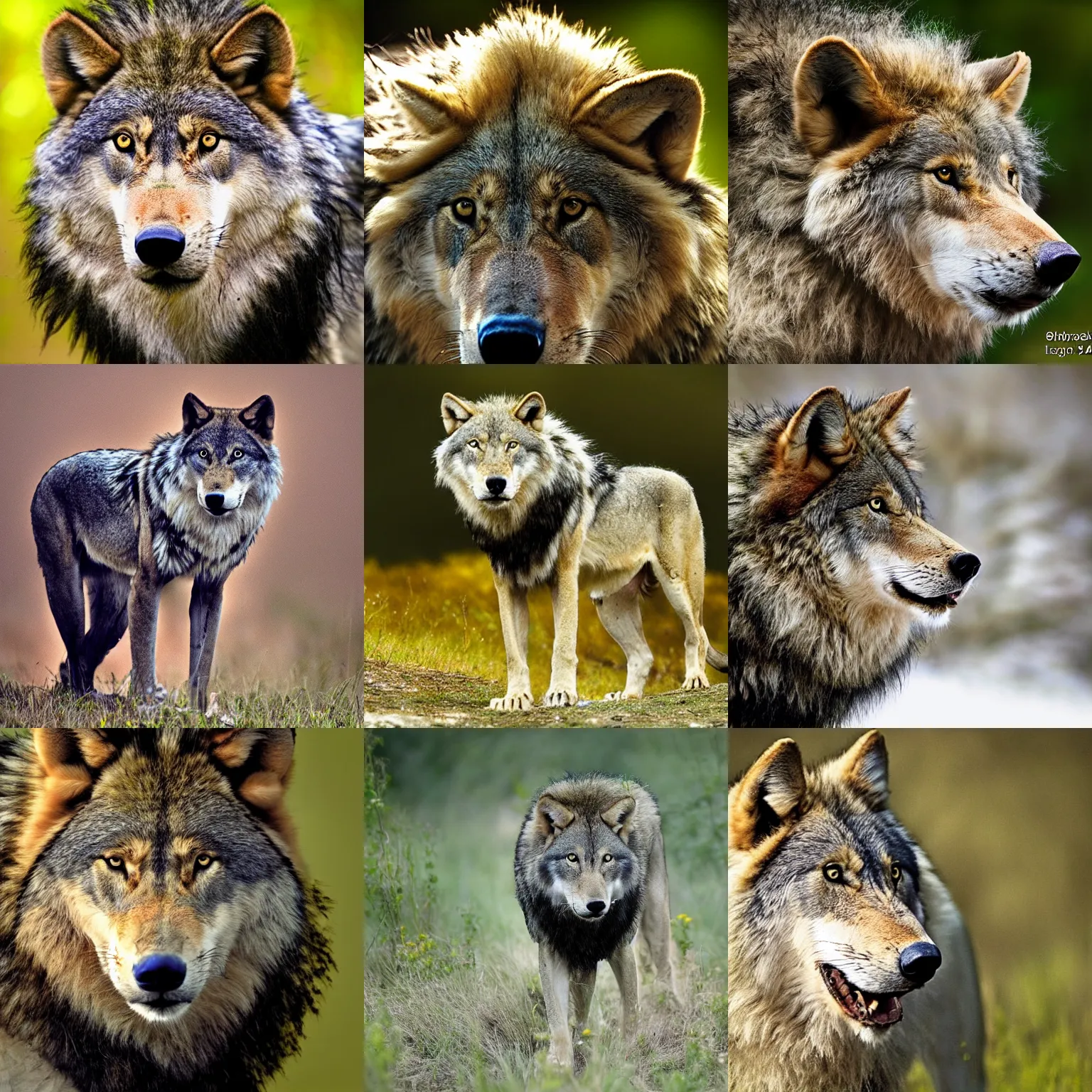 Prompt: a wolf-lion, wildlife photography