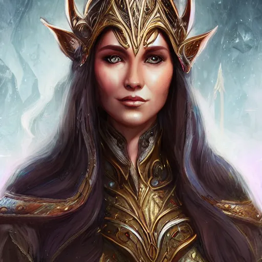 Image similar to elven queen character portrait by magali villeneuve, fantasy, dungeons & dragons, beautiful, artstation contest winner, detailed