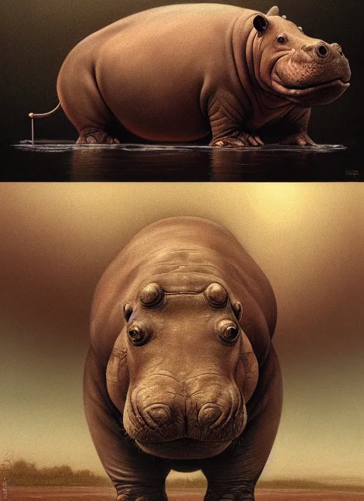 Prompt: a hippo that is a psychiatrist, satire painting, elegant intricate digital painting artstation concept art by mark brooks and brad kunkle and beksinski extreme detail 4 k