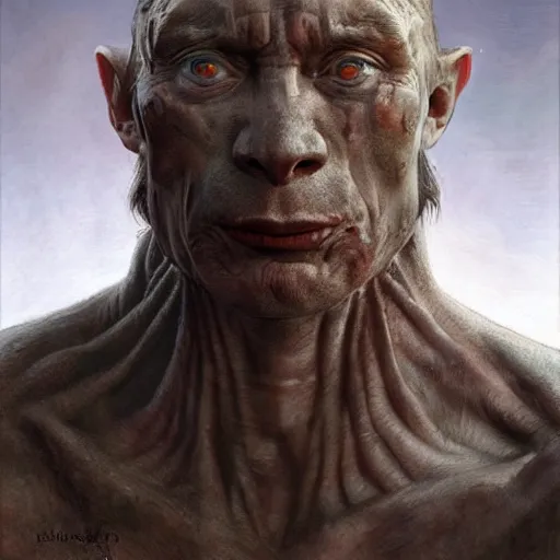 Prompt: vladimir putin, putin is bald prehistoric primate, reptiloid reptile alien eyes, toothless,, horror macabre by donato giancola and greg rutkowski and wayne barlow and zdzisław beksinski, realistic face, digital art