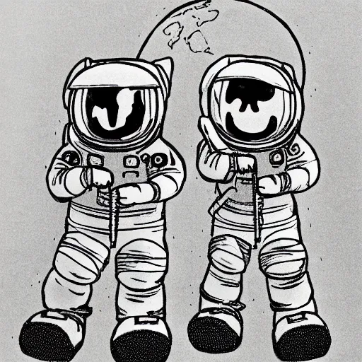 Prompt: two friends on the moon, drawn like a mills and boone cover