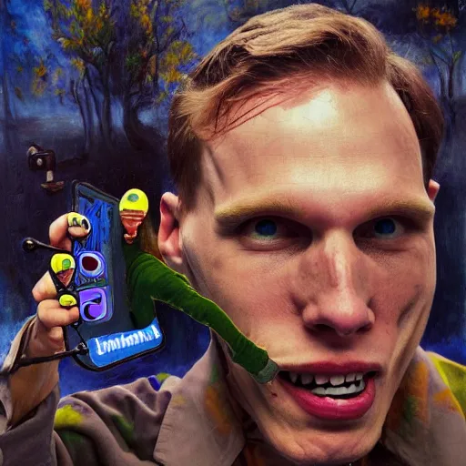 Prompt: Jerma985 descending to a new level of insanity, madness, oil on canvas, insanely detailed