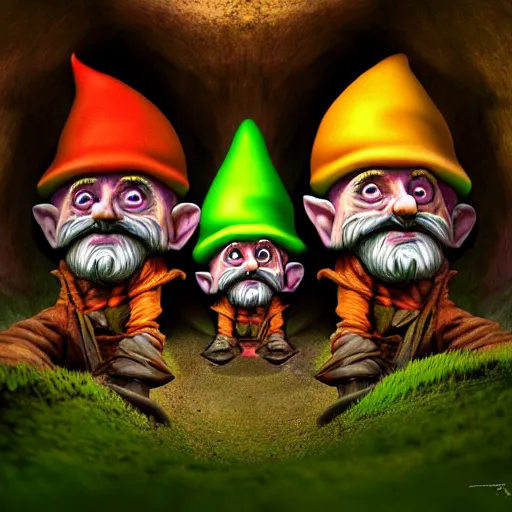 Image similar to a portrait of a scary gnomes in a poison mushroom village, highly detailed, digital photo, hdri, by christopher bretz and john carpenter, vivid colors, high contrast, 8 k resolution, intricate, photorealistic, smooth, psychedelic color scheme, concept art, award winning, cg society contest winner